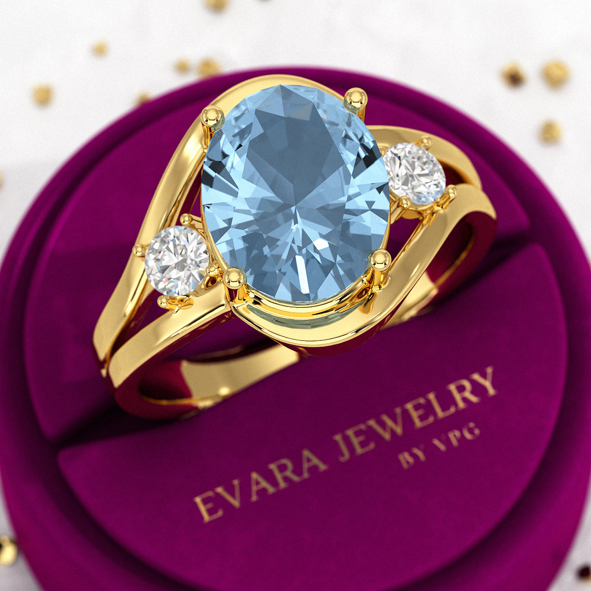 Aquamarine Oval Cut Diamond Victorian Engagement Ring - Evara Jewelry LLC