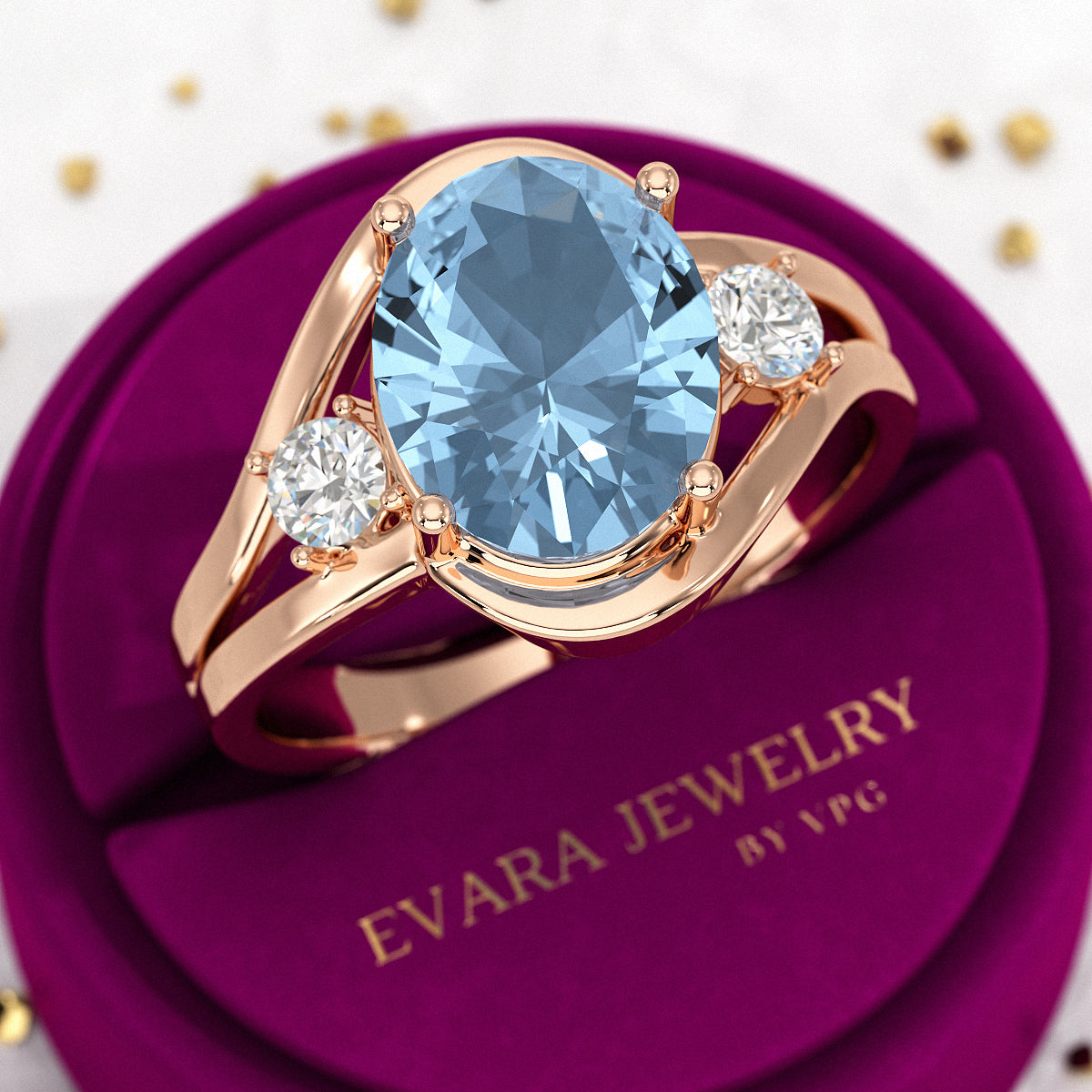 Aquamarine Oval Cut Diamond Victorian Engagement Ring - Evara Jewelry LLC