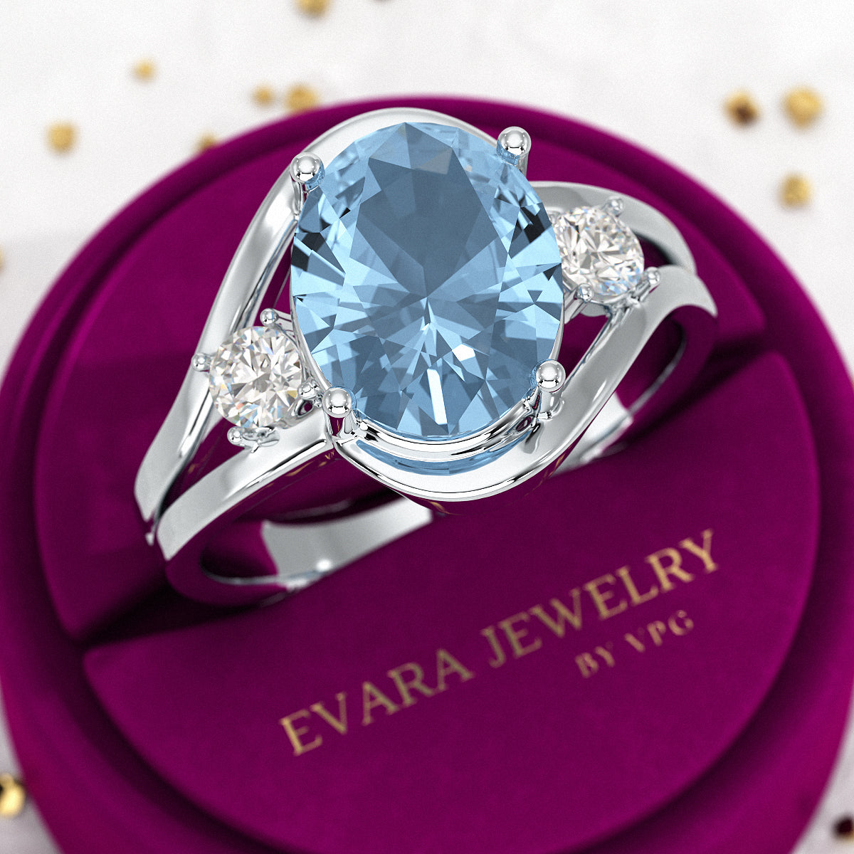 Aquamarine Oval Cut Diamond Victorian Engagement Ring - Evara Jewelry LLC