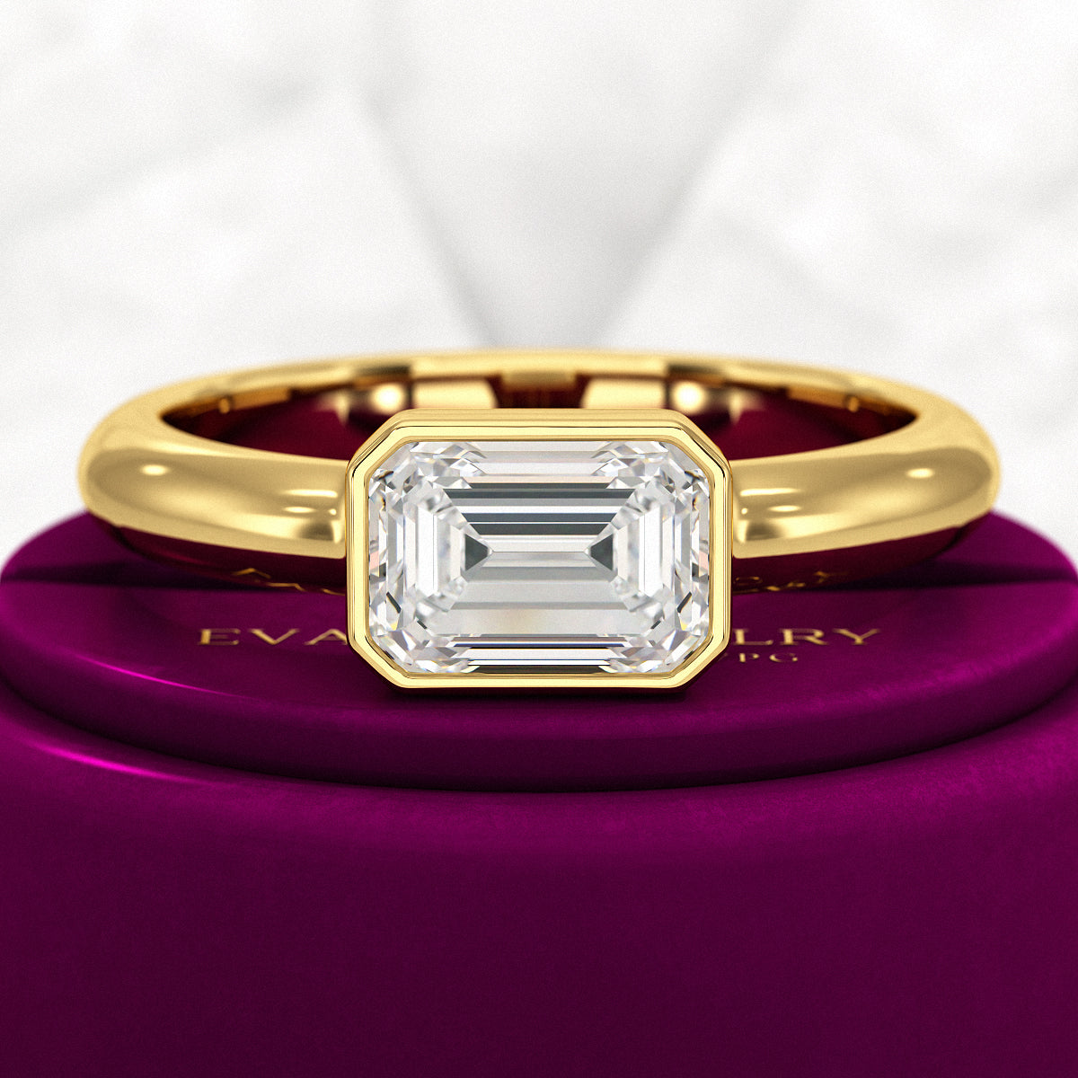 2 Carat Emerald Cut Bezel Set Lab Grown Diamond Solitaire Ring - Evara Jewelry LLC