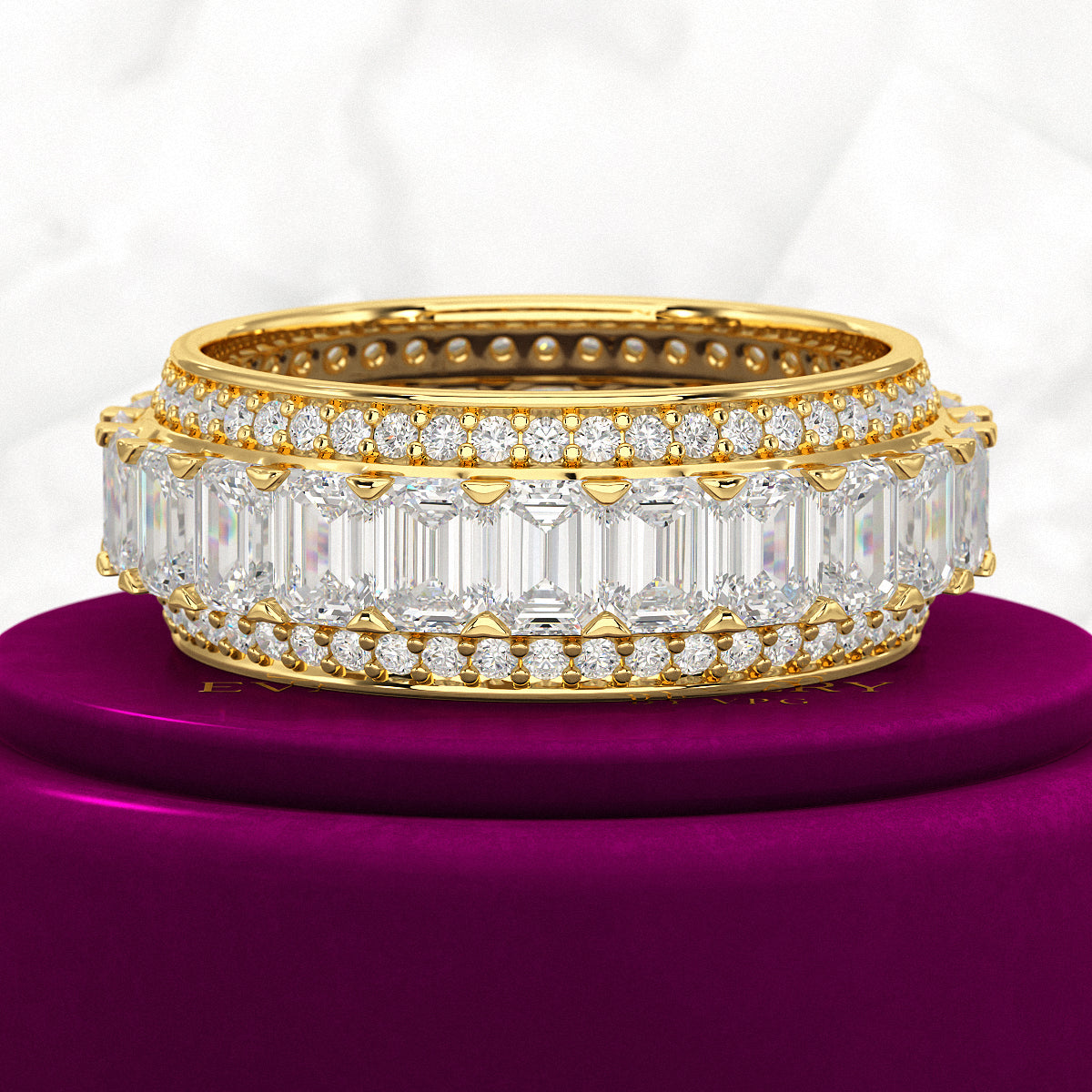 5 Carat Emerald & Round Cut Lab Grown Diamond Minimalist Wedding Eternity Band - Evara Jewelry LLC