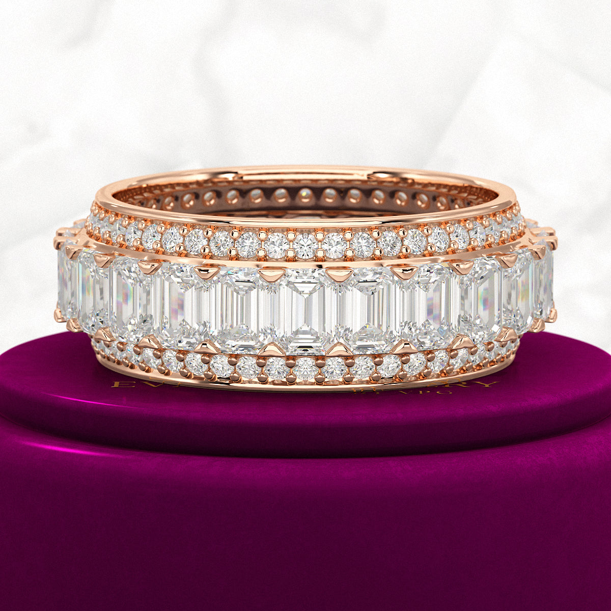 5 Carat Emerald & Round Cut Lab Grown Diamond Minimalist Wedding Eternity Band - Evara Jewelry LLC