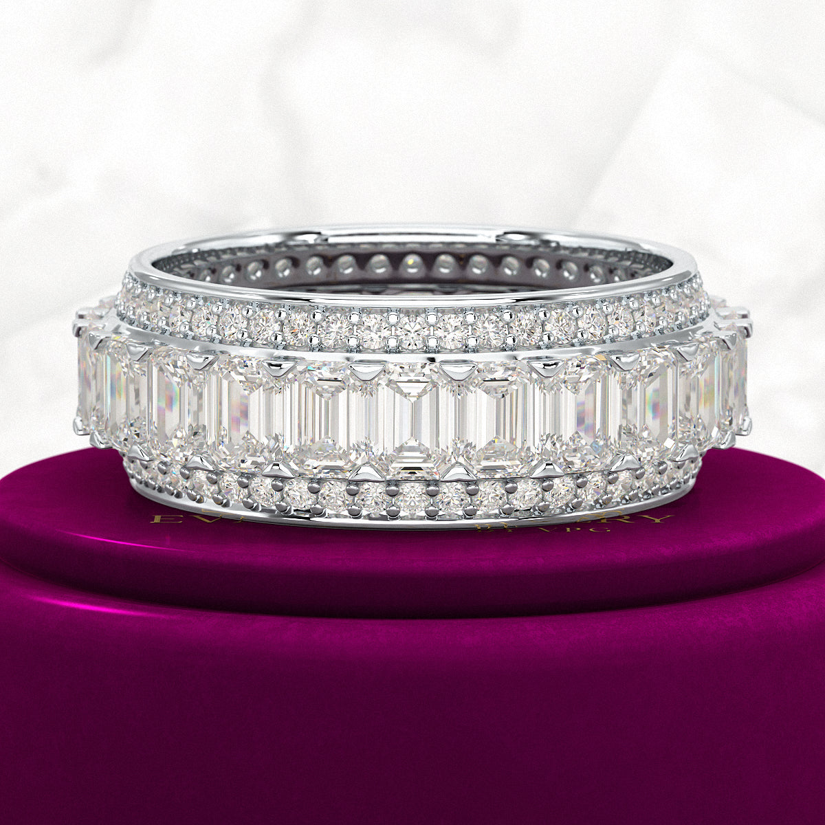 5 Carat Emerald & Round Cut Lab Grown Diamond Minimalist Wedding Eternity Band - Evara Jewelry LLC