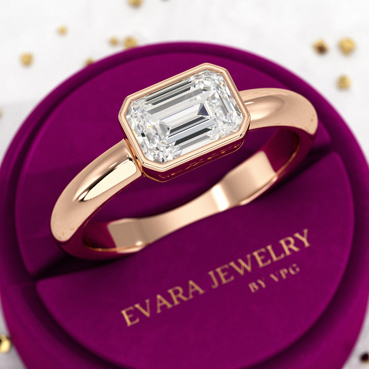 2 Carat Emerald Cut Bezel Set Lab Grown Diamond Solitaire Ring - Evara Jewelry LLC