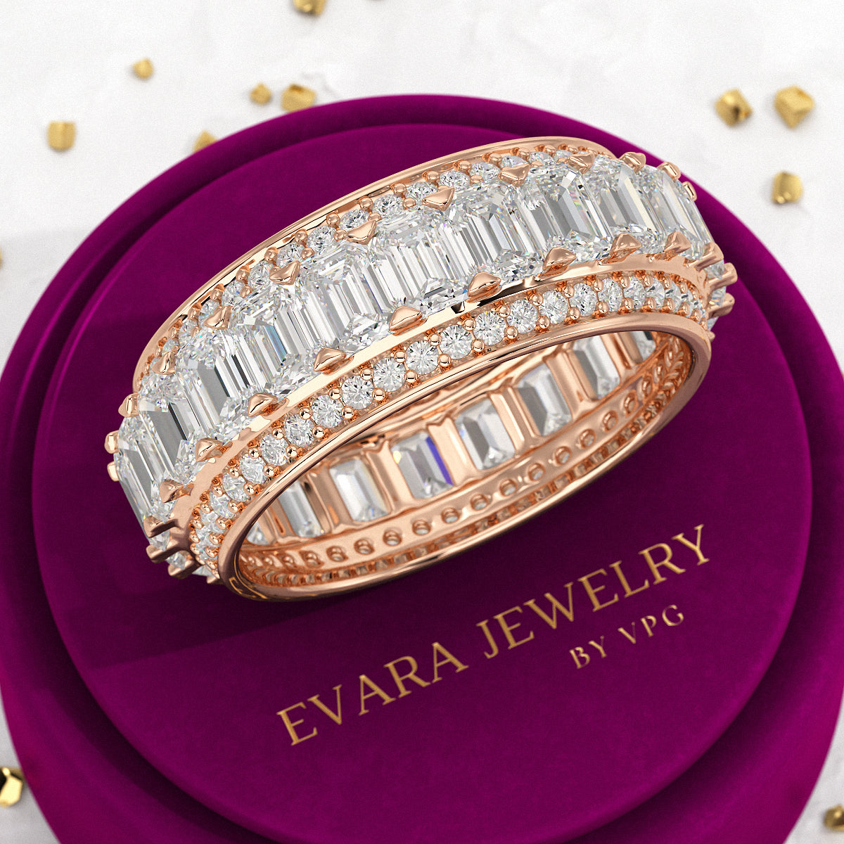 5 Carat Emerald & Round Cut Lab Grown Diamond Minimalist Wedding Eternity Band - Evara Jewelry LLC