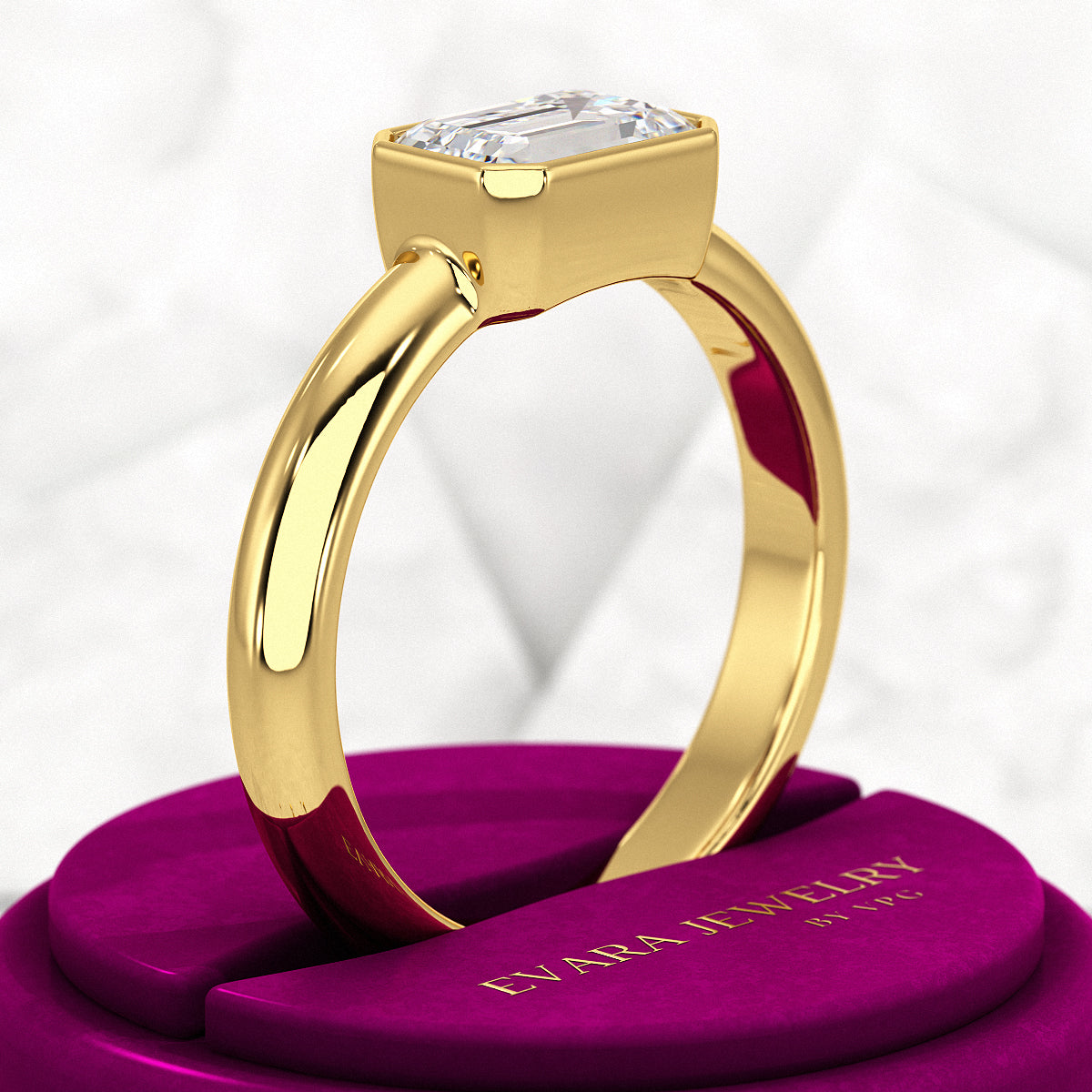 2 Carat Emerald Cut Bezel Set Lab Grown Diamond Solitaire Ring - Evara Jewelry LLC