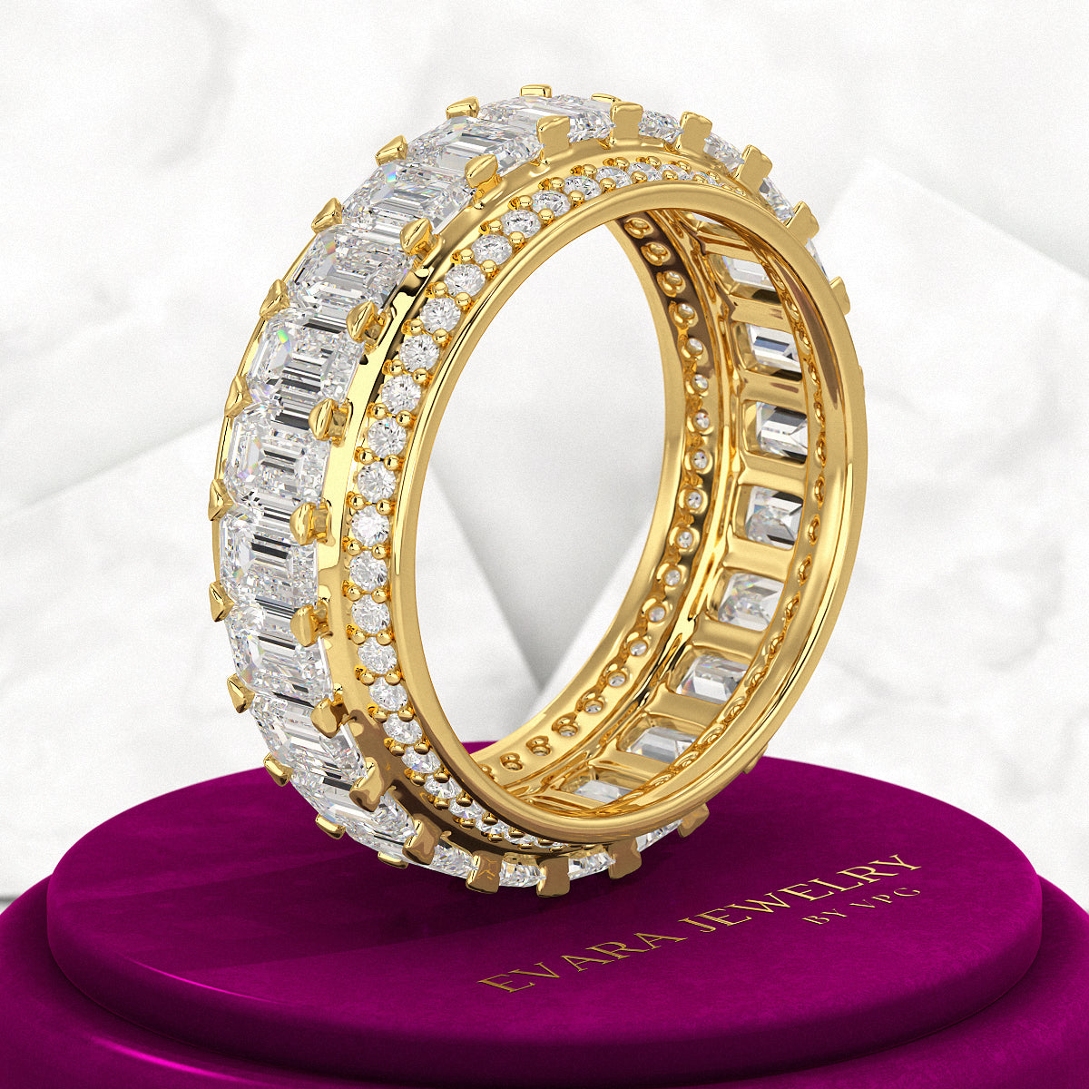 5 Carat Emerald & Round Cut Lab Grown Diamond Minimalist Wedding Eternity Band - Evara Jewelry LLC