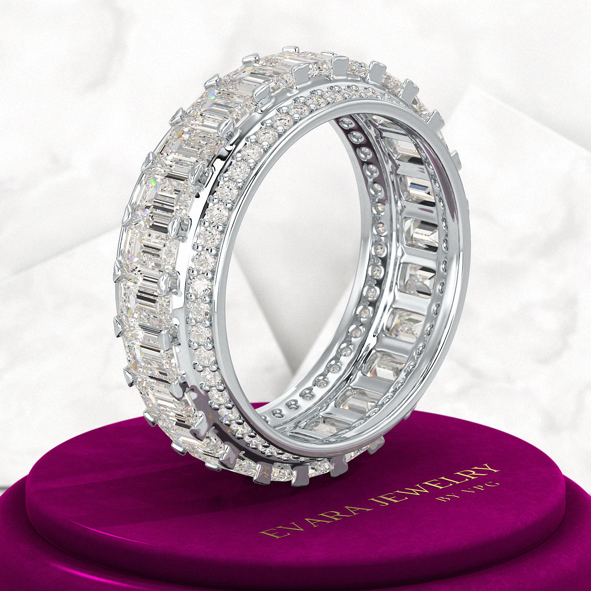 5 Carat Emerald & Round Cut Lab Grown Diamond Minimalist Wedding Eternity Band - Evara Jewelry LLC