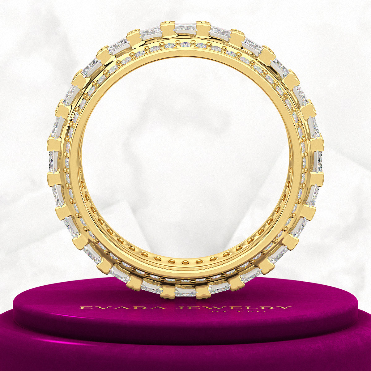 5 Carat Emerald & Round Cut Lab Grown Diamond Minimalist Wedding Eternity Band - Evara Jewelry LLC