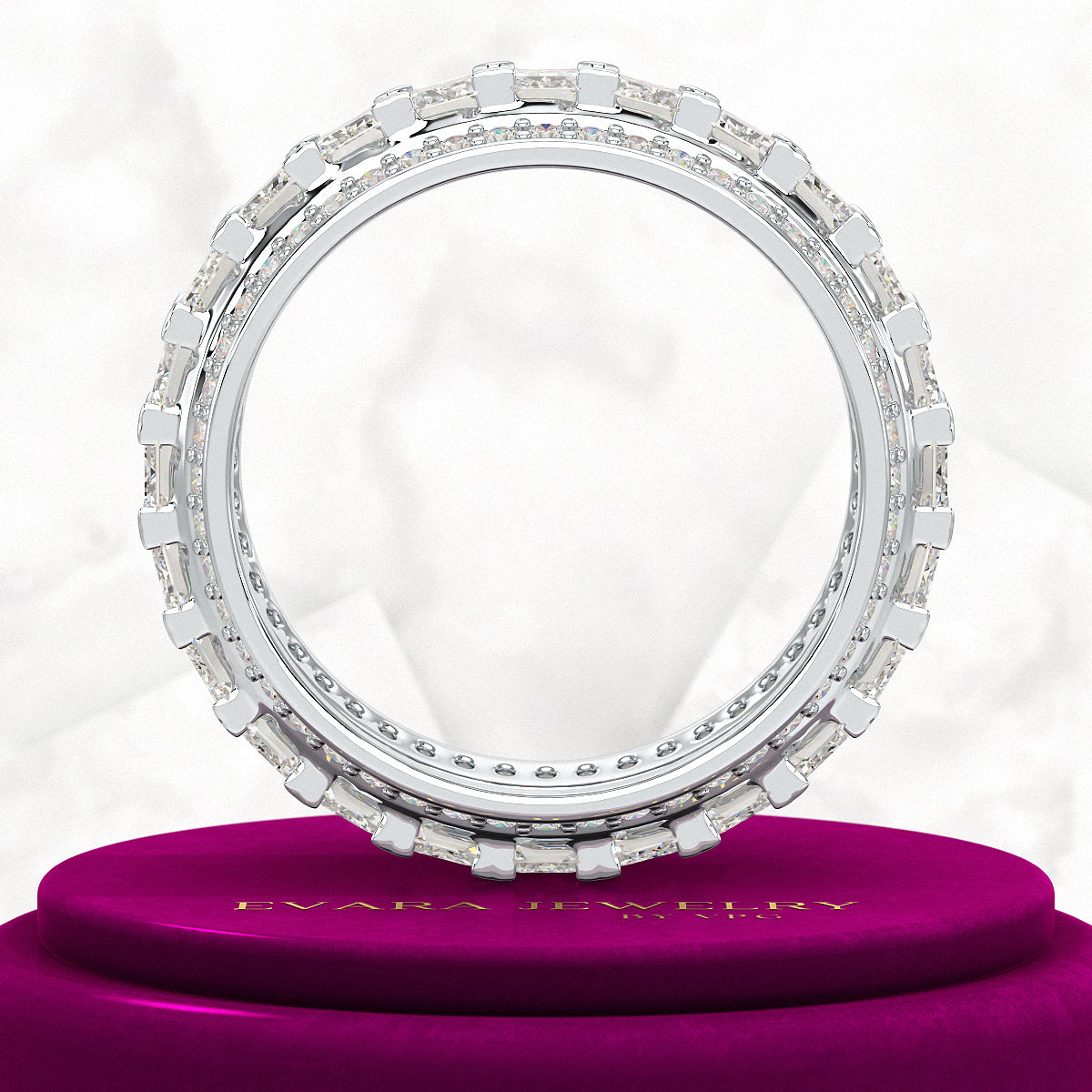 5 Carat Emerald & Round Cut Lab Grown Diamond Minimalist Wedding Eternity Band - Evara Jewelry LLC