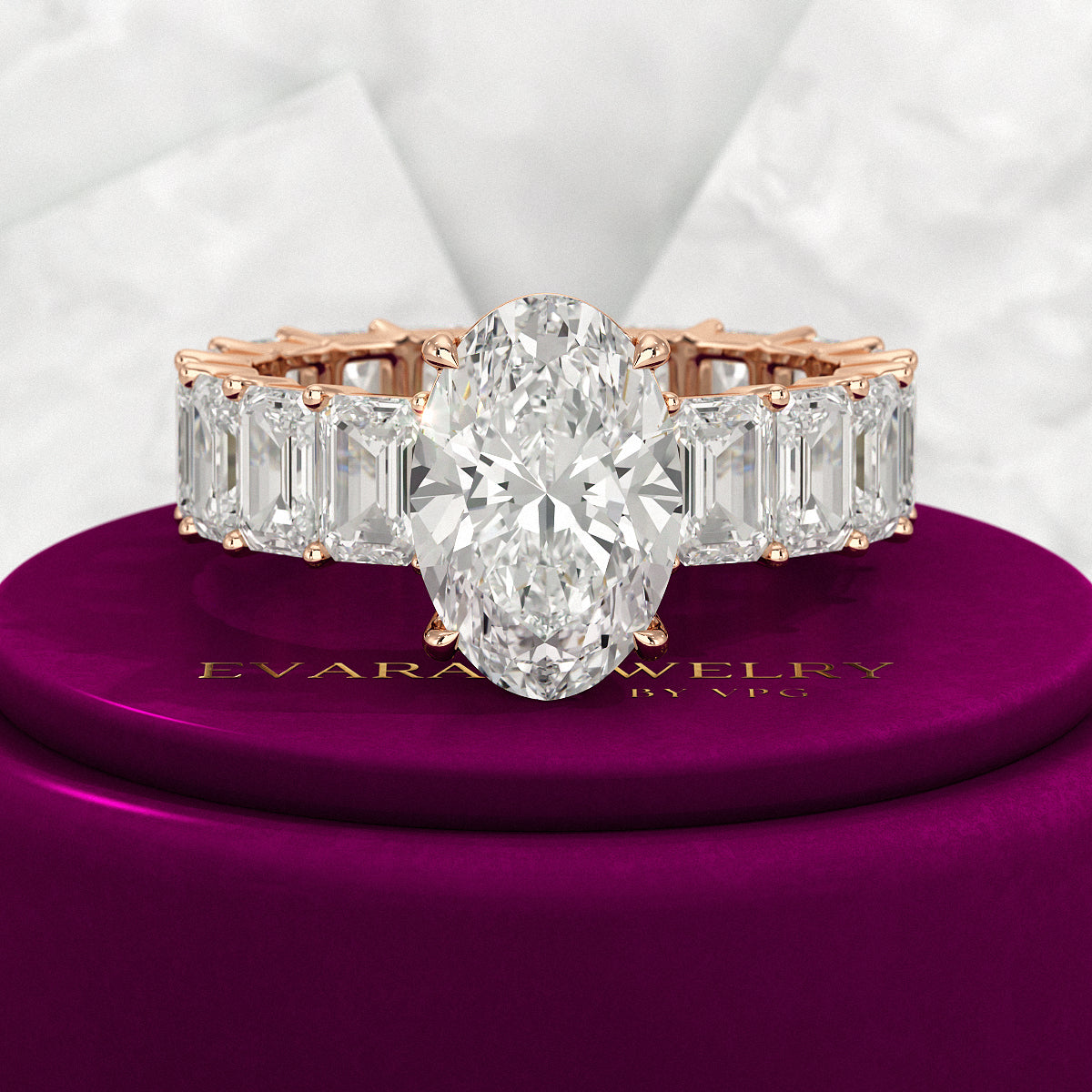 8 TCW Oval Cut Emerald Diamond Wedding Ring - Evara Jewelry LLC