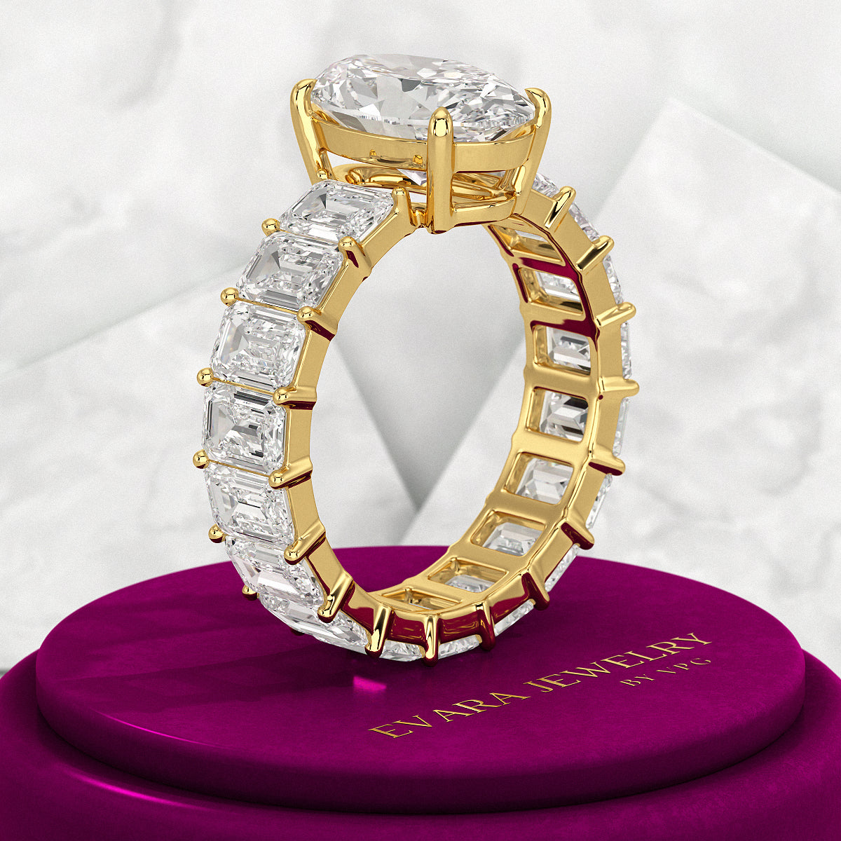 8 TCW Oval Cut Emerald Diamond Wedding Ring - Evara Jewelry LLC