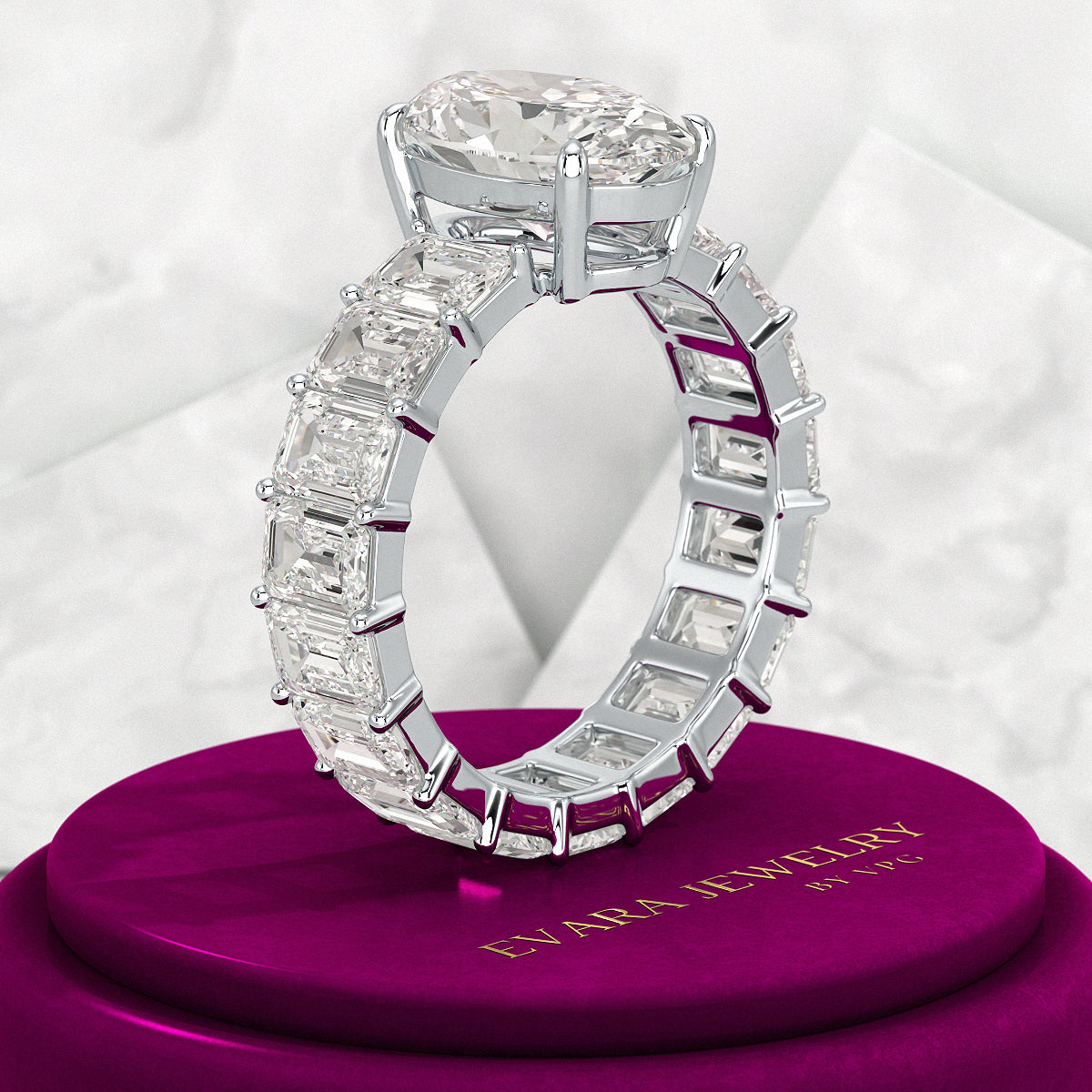 8 TCW Oval Cut Emerald Diamond Wedding Ring - Evara Jewelry LLC