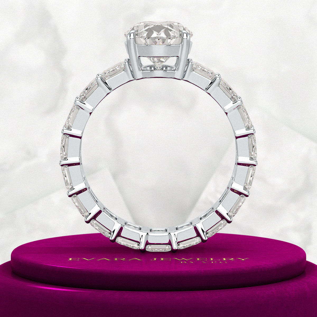 8 TCW Oval Cut Emerald Diamond Wedding Ring - Evara Jewelry LLC