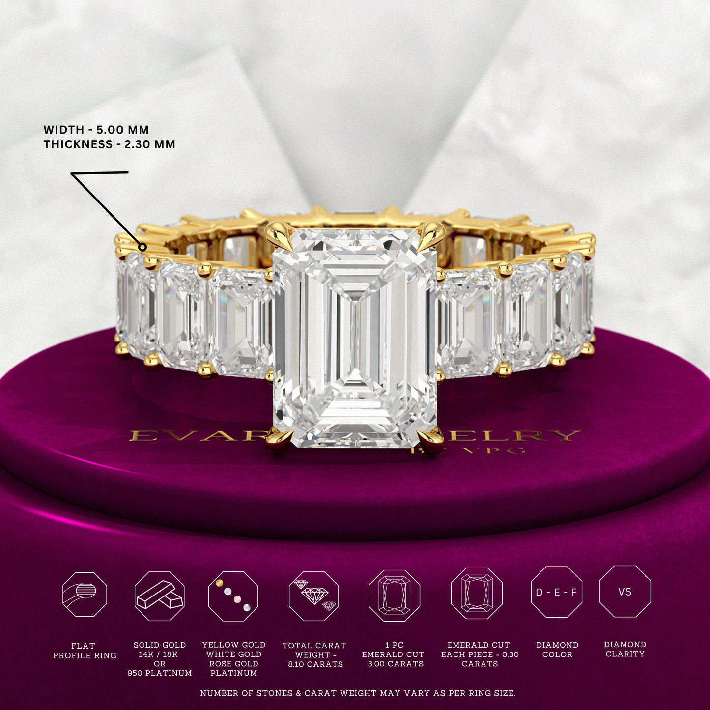 8 TCW Emerald Cut Emerald Diamond Engagement Ring - Evara Jewelry LLC