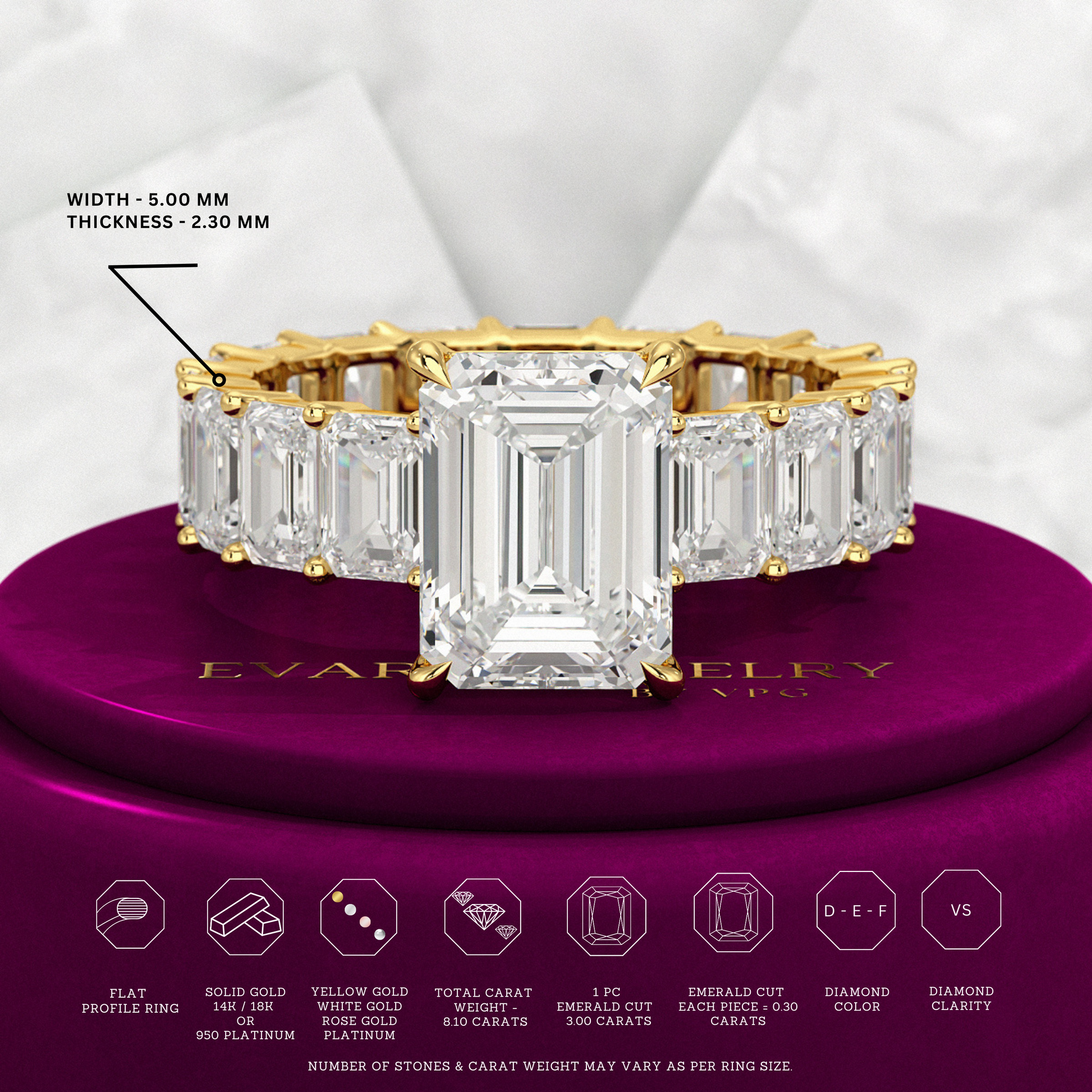 8 TCW Emerald Cut Emerald Diamond Engagement Ring - Evara Jewelry LLC