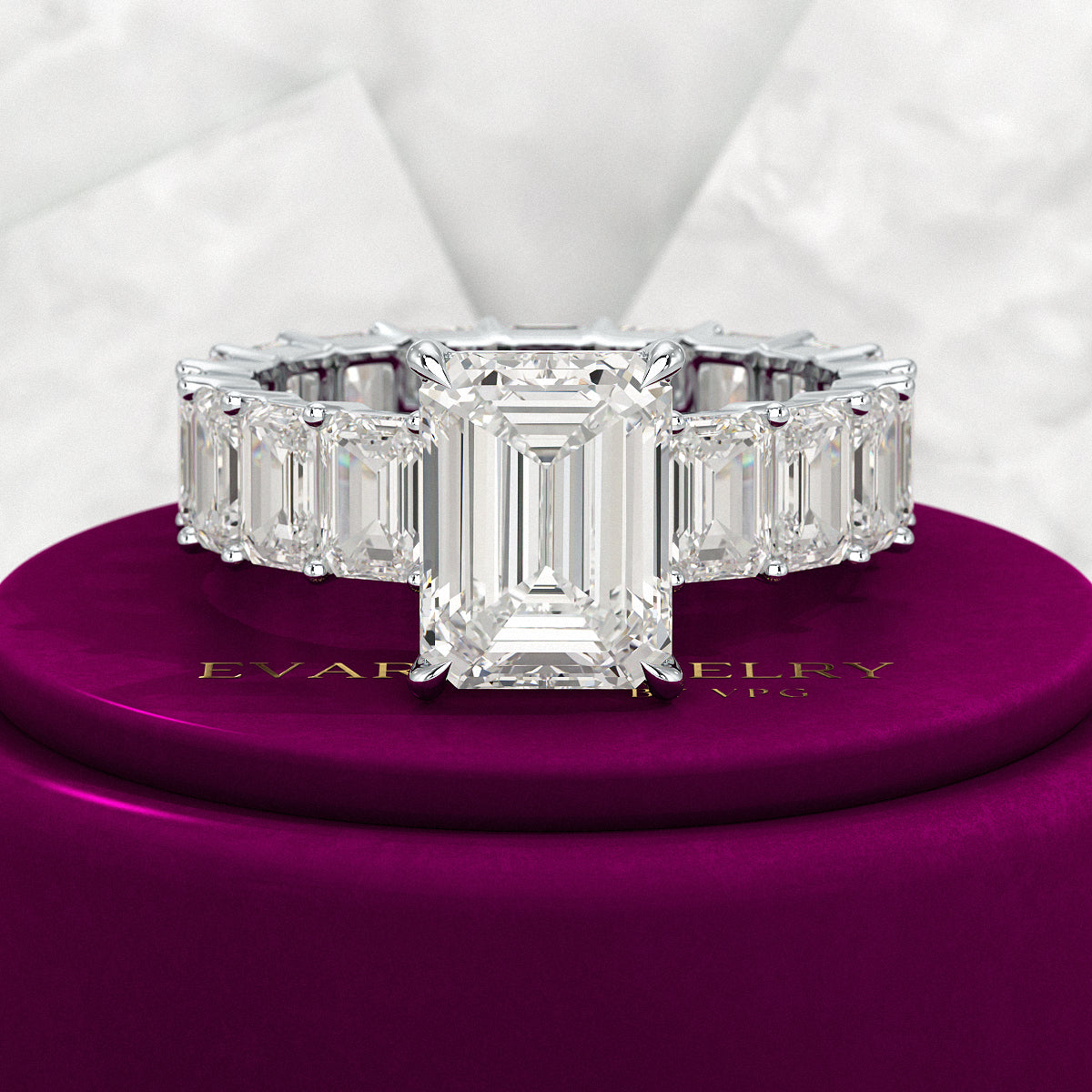 8 TCW Emerald Cut Emerald Diamond Engagement Ring - Evara Jewelry LLC