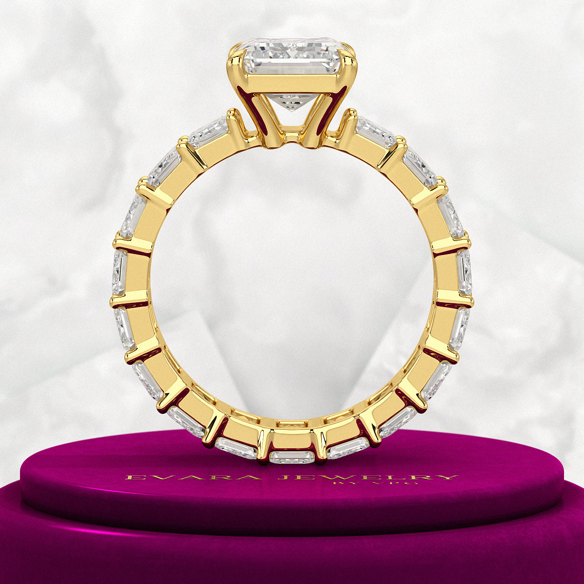 8 TCW Emerald Cut Emerald Diamond Engagement Ring - Evara Jewelry LLC