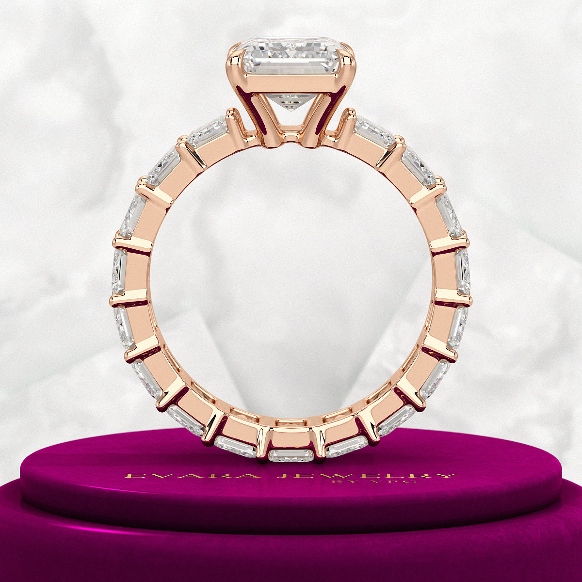 8 TCW Emerald Cut Emerald Diamond Engagement Ring - Evara Jewelry LLC