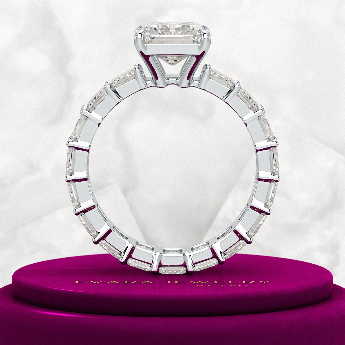 8 TCW Emerald Cut Emerald Diamond Engagement Ring - Evara Jewelry LLC