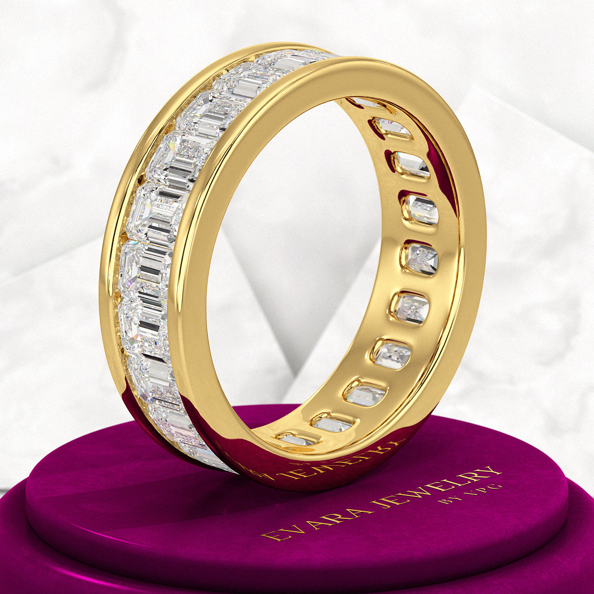 Luxury 4 Carat Emerald Cut Lab Grown Diamond Minimalist Wedding Band - Evara Jewelry LLC