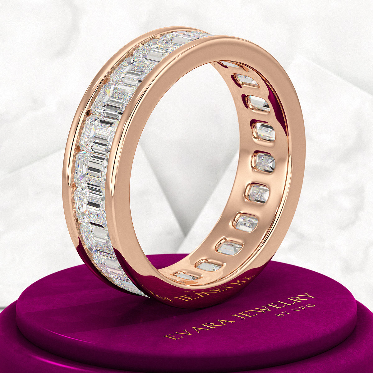 Luxury 4 Carat Emerald Cut Lab Grown Diamond Minimalist Wedding Band - Evara Jewelry LLC