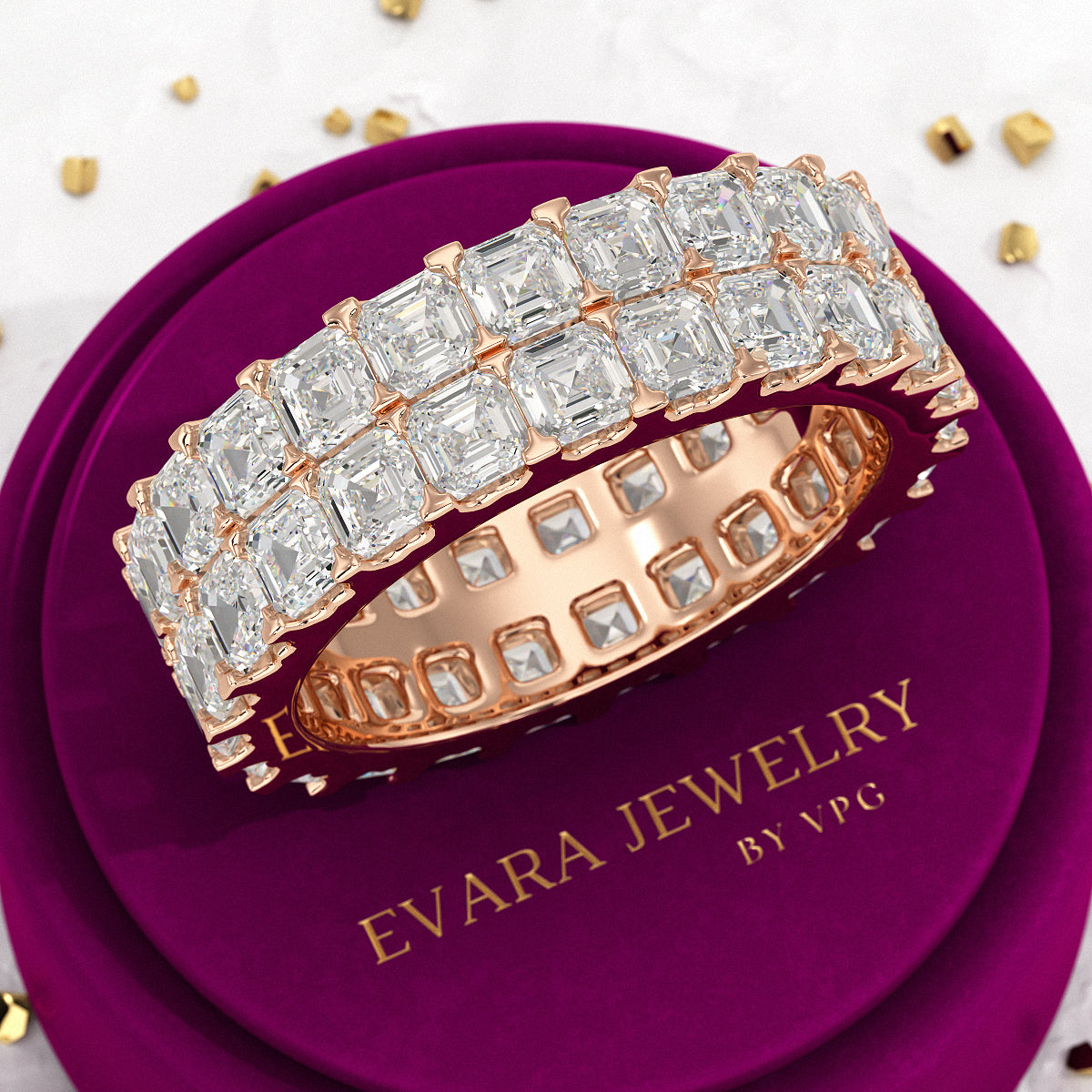 10 Carat Asscher Cut Diamond Wedding Band - Evara Jewelry LLC