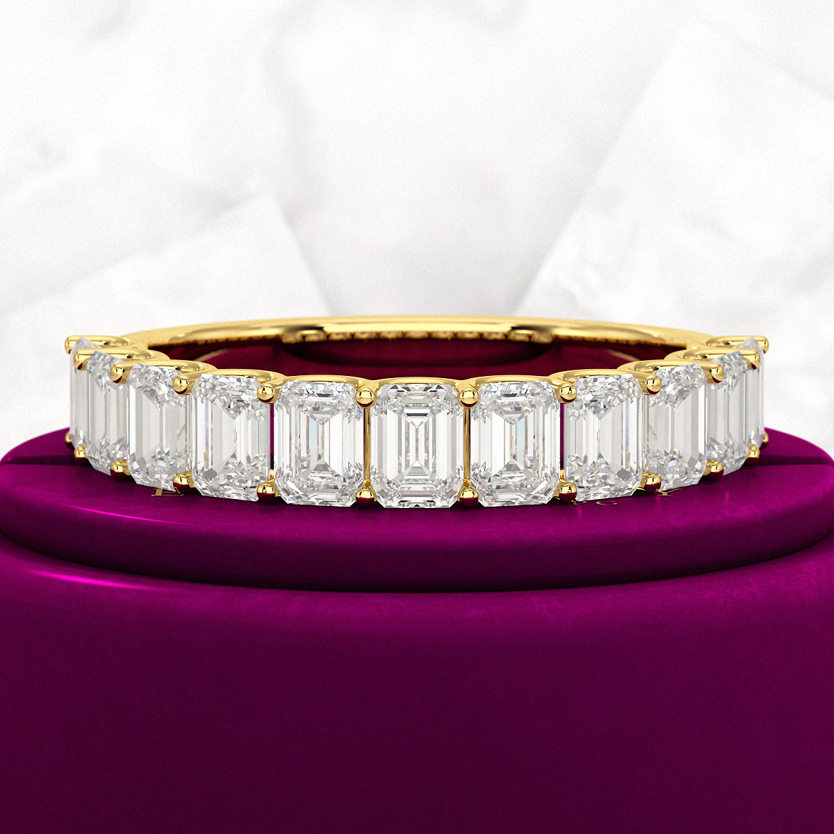 2 Carat Emerald Cut Diamond Narrowed Half Eternity Wedding Band - Evara Jewelry LLC
