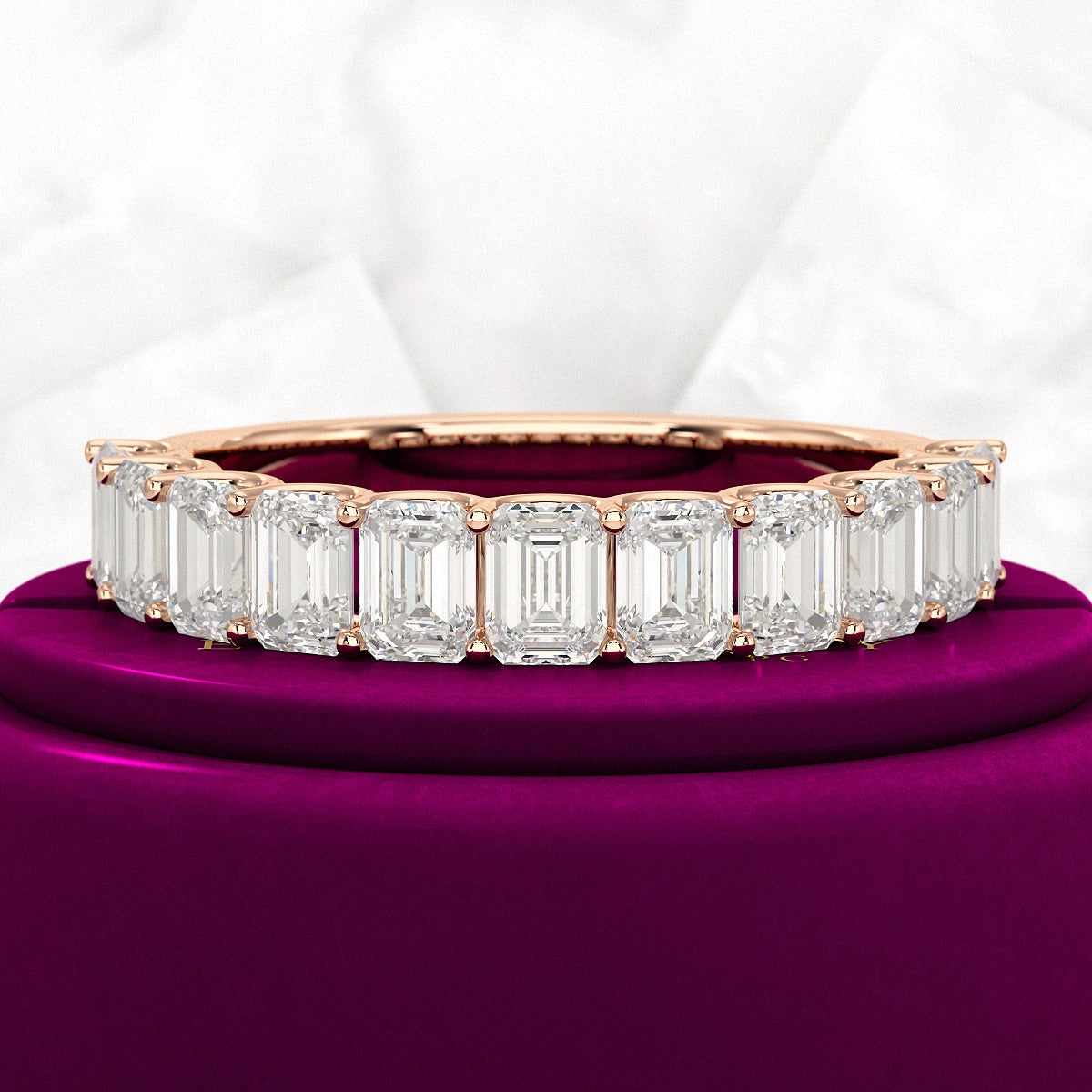 2 Carat Emerald Cut Diamond Narrowed Half Eternity Wedding Band - Evara Jewelry LLC