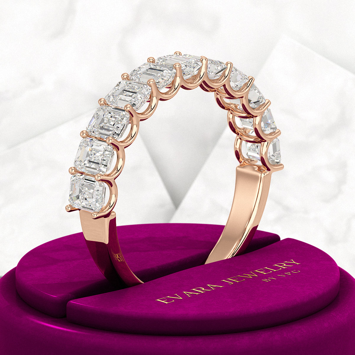 2 Carat Emerald Cut Diamond Narrowed Half Eternity Wedding Band - Evara Jewelry LLC