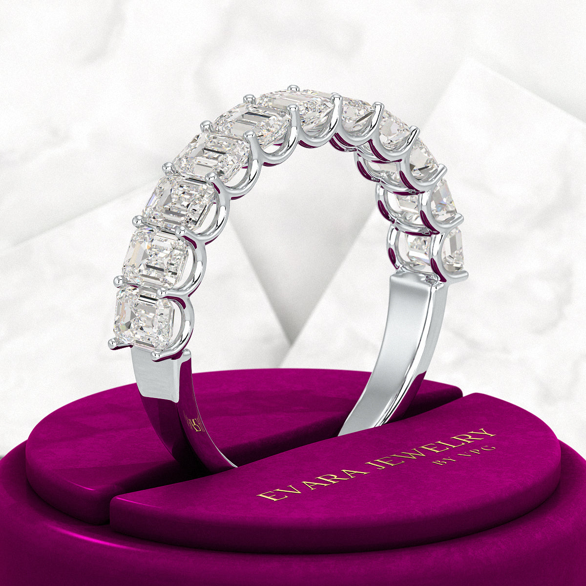 2 Carat Emerald Cut Diamond Narrowed Half Eternity Wedding Band - Evara Jewelry LLC