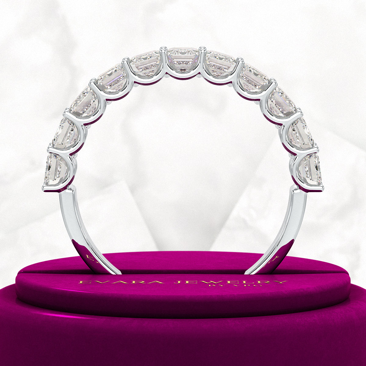 2 Carat Emerald Cut Diamond Narrowed Half Eternity Wedding Band - Evara Jewelry LLC