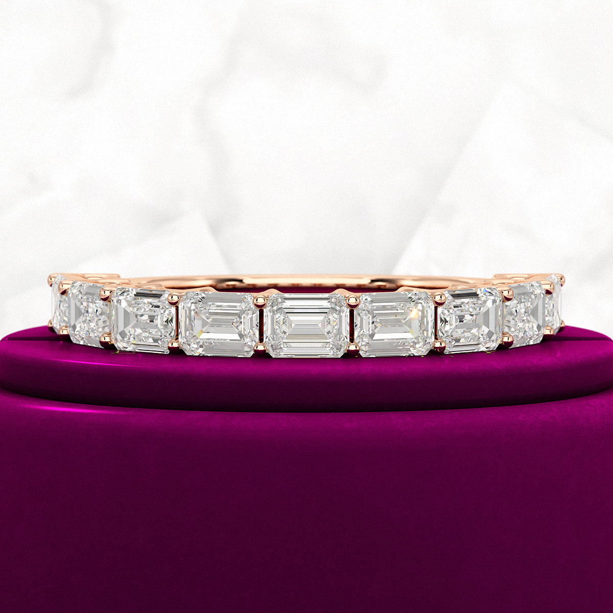 East West Luxury Emerald Cut Diamond Wedding Band - Evara Jewelry LLC