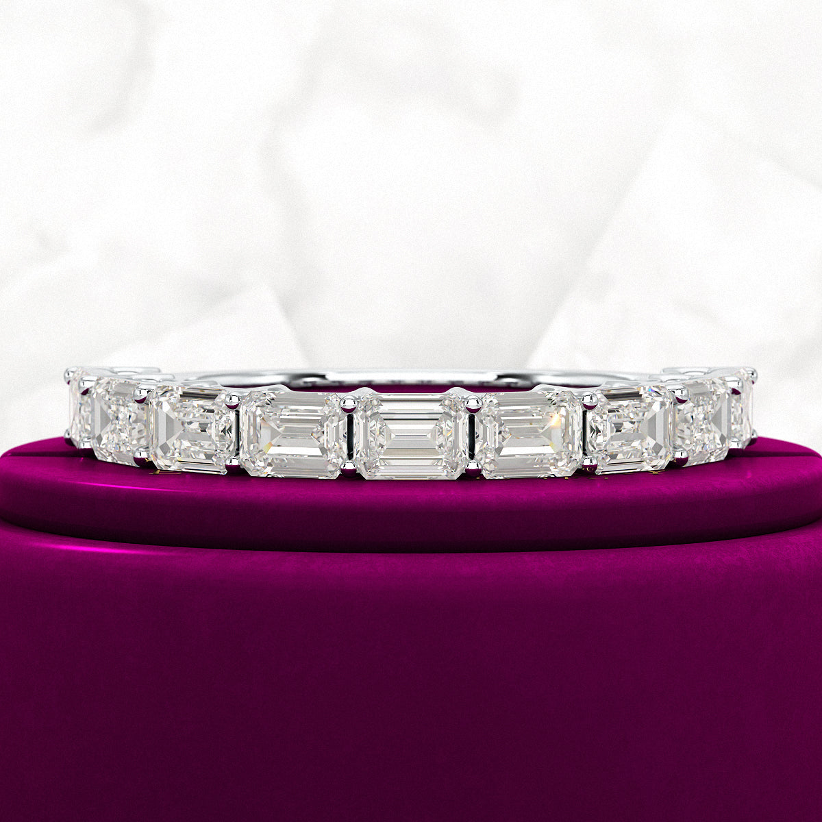 East West Luxury Emerald Cut Diamond Wedding Band - Evara Jewelry LLC