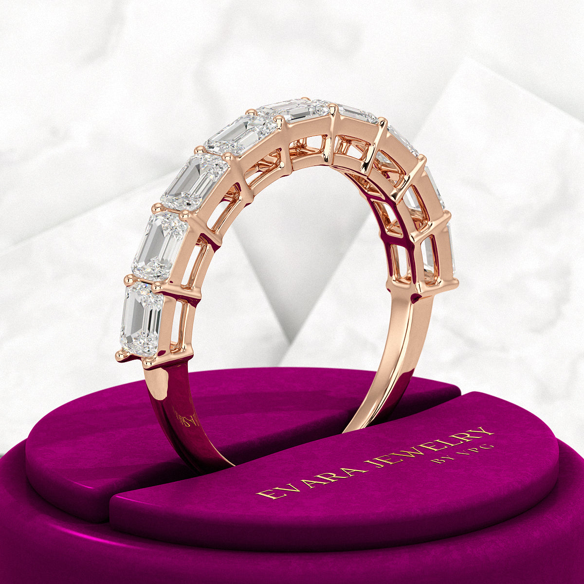 East West Luxury Emerald Cut Diamond Wedding Band - Evara Jewelry LLC