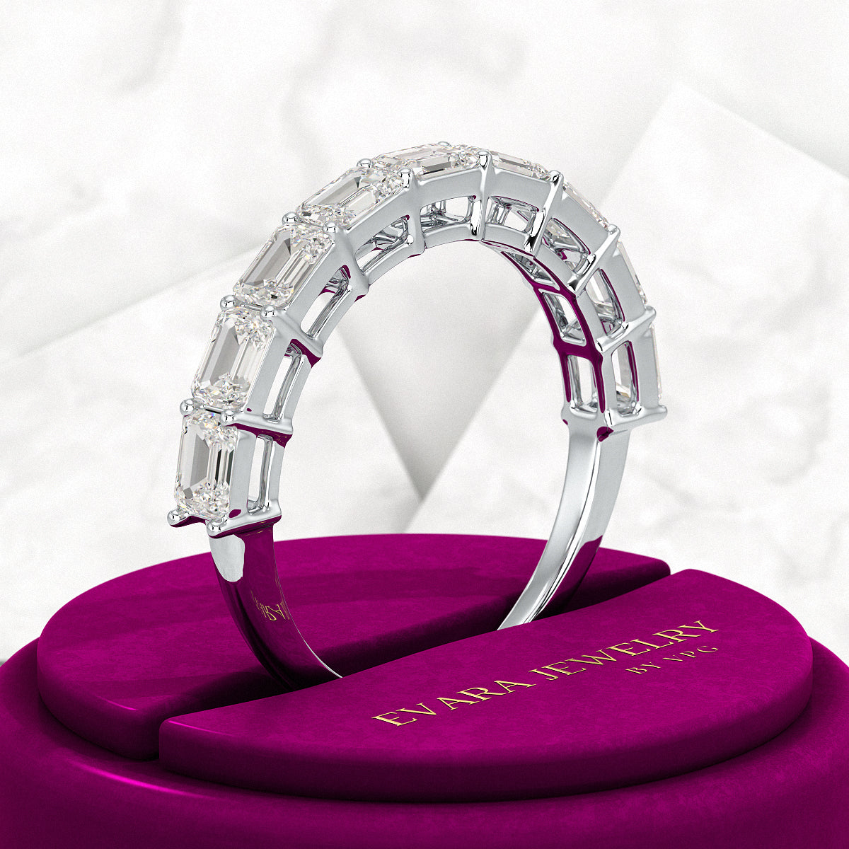 East West Luxury Emerald Cut Diamond Wedding Band - Evara Jewelry LLC