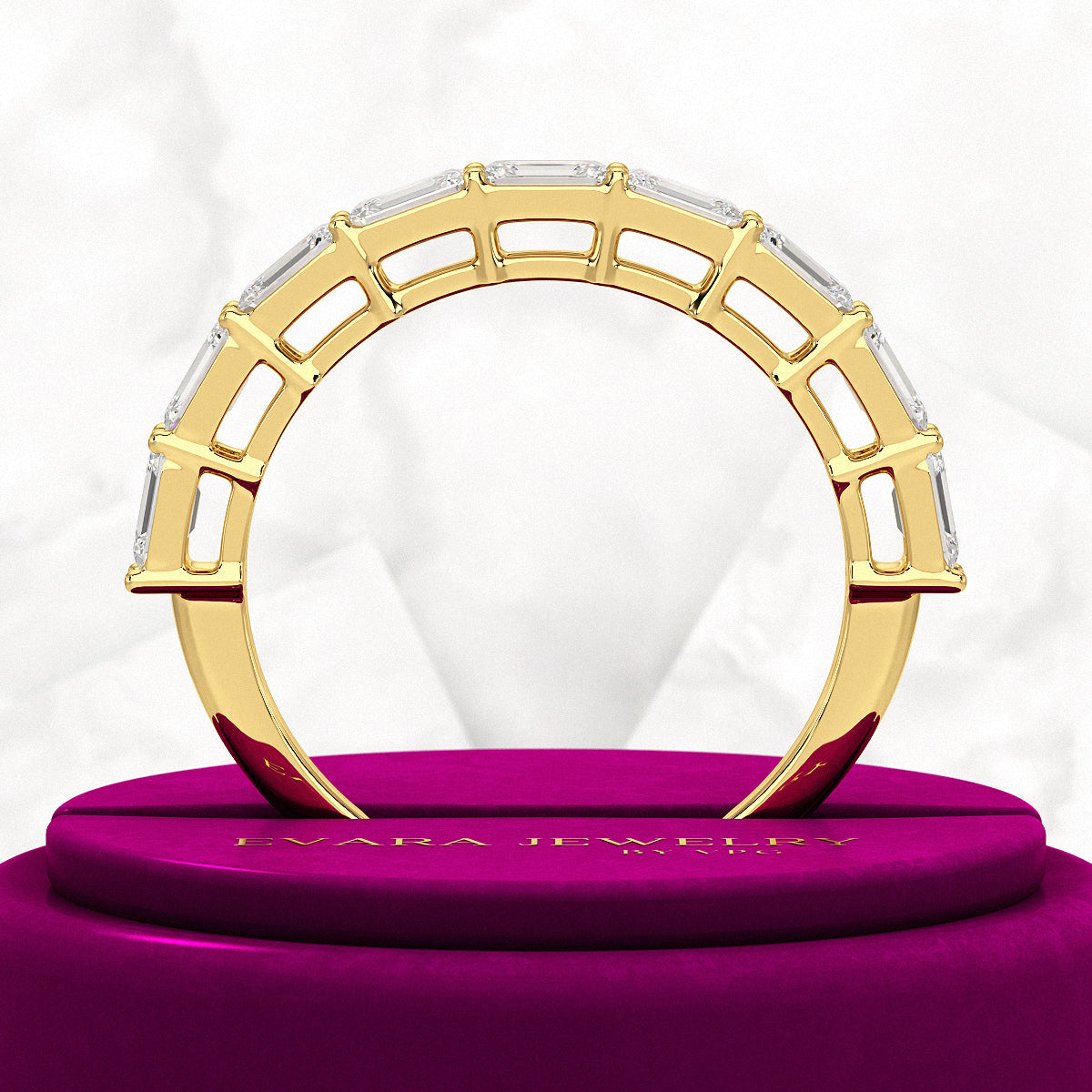 East West Luxury Emerald Cut Diamond Wedding Band - Evara Jewelry LLC