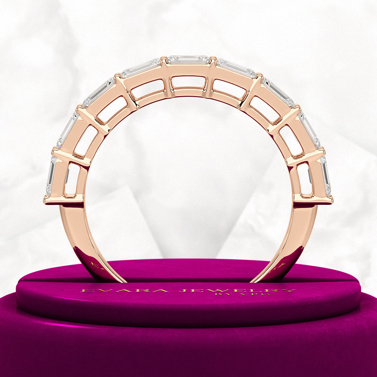 East West Luxury Emerald Cut Diamond Wedding Band - Evara Jewelry LLC