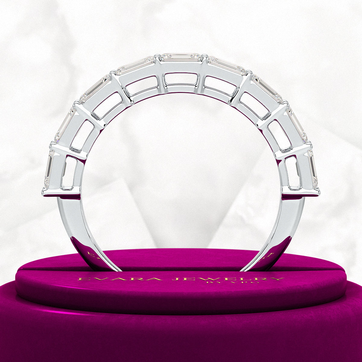 East West Luxury Emerald Cut Diamond Wedding Band - Evara Jewelry LLC