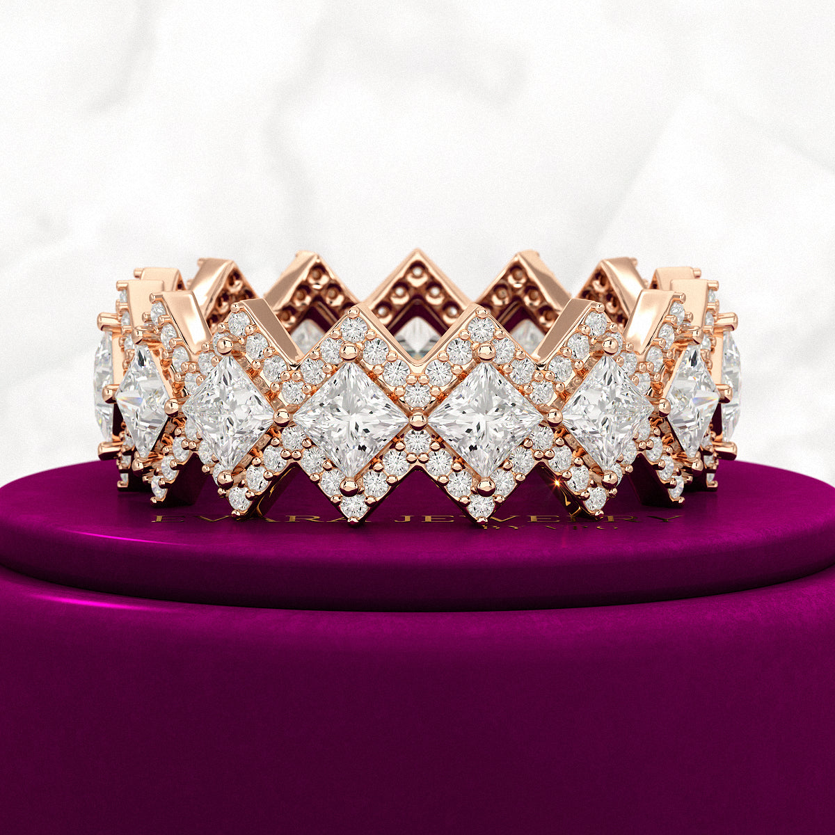 Princess Cut Luxury Diamond Wedding Band - Evara Jewelry LLC