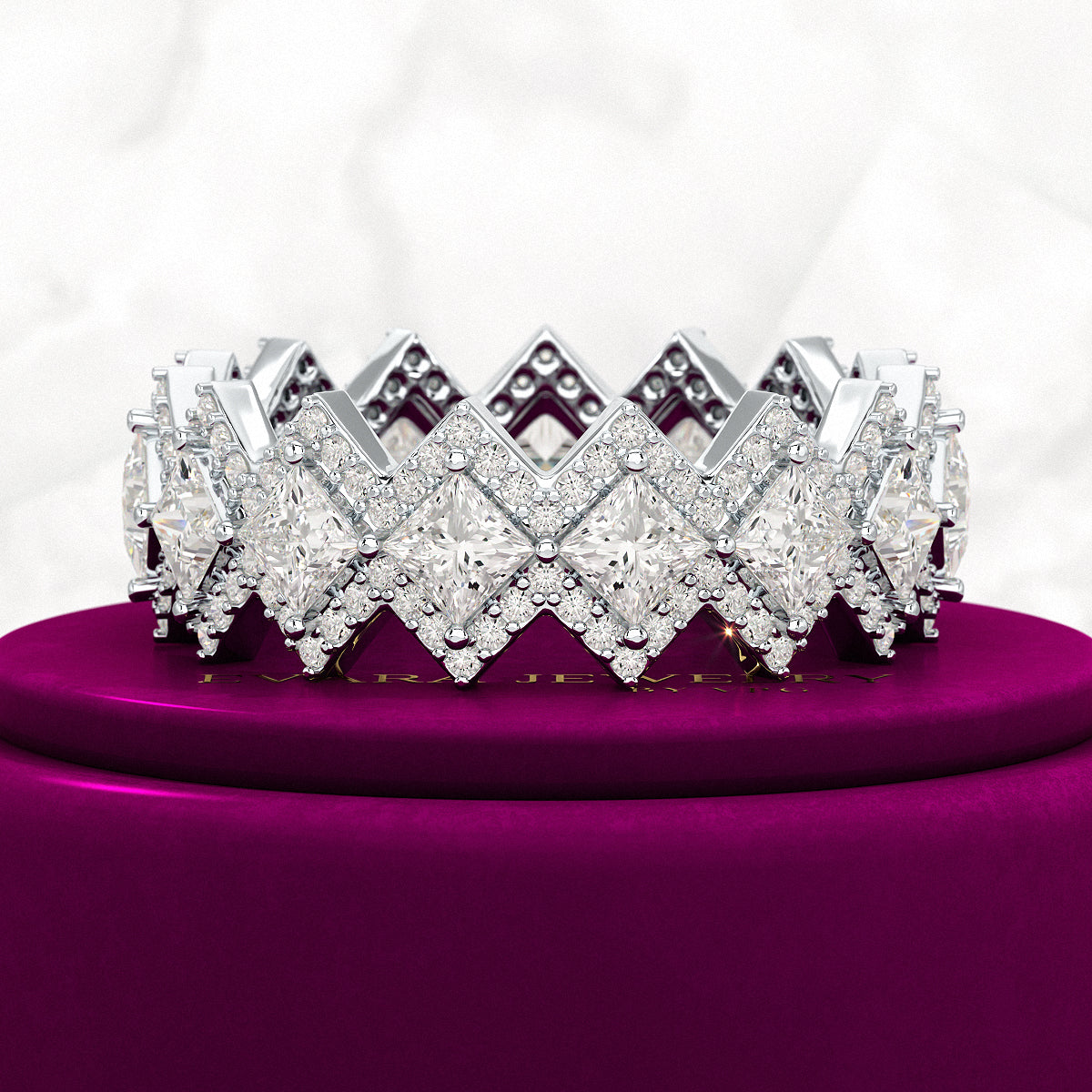 Princess Cut Luxury Diamond Wedding Band - Evara Jewelry LLC