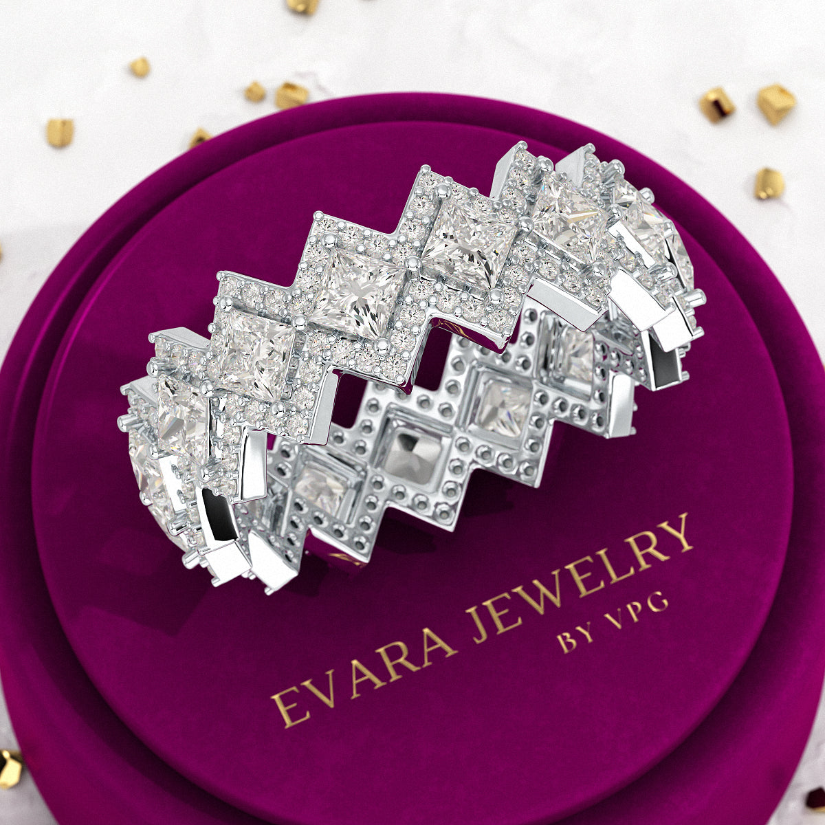 Princess Cut Luxury Diamond Wedding Band - Evara Jewelry LLC