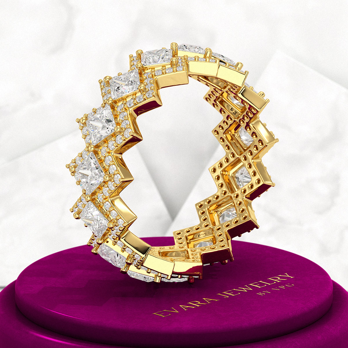 Princess Cut Luxury Diamond Wedding Band - Evara Jewelry LLC