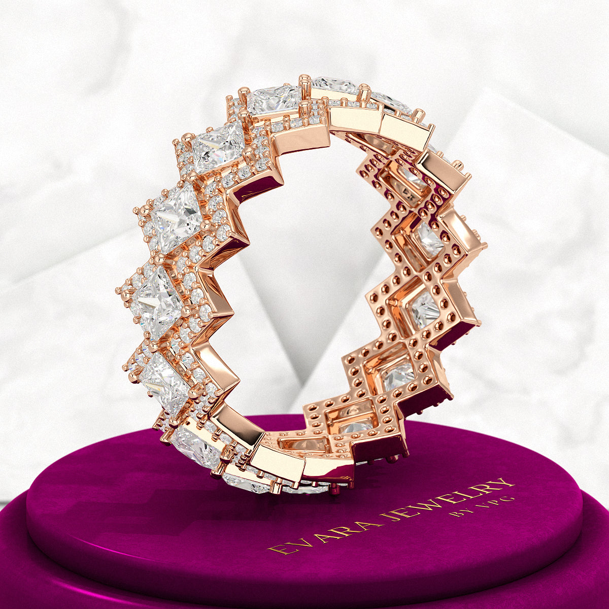 Princess Cut Luxury Diamond Wedding Band - Evara Jewelry LLC