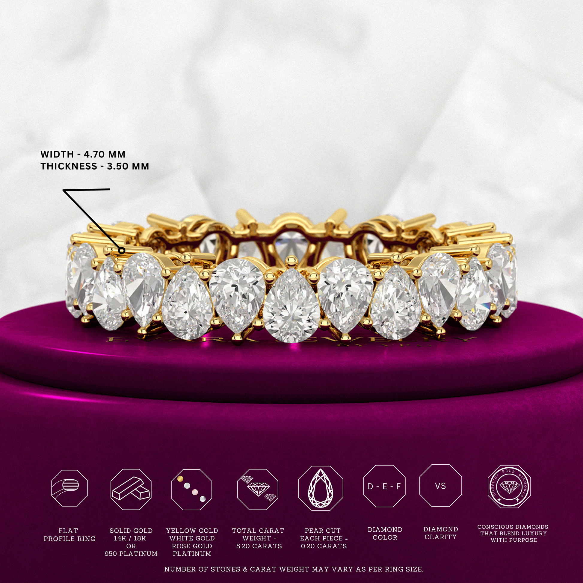 5 Carat Pear Cut Diamond Eternity Band - Evara Jewelry LLC