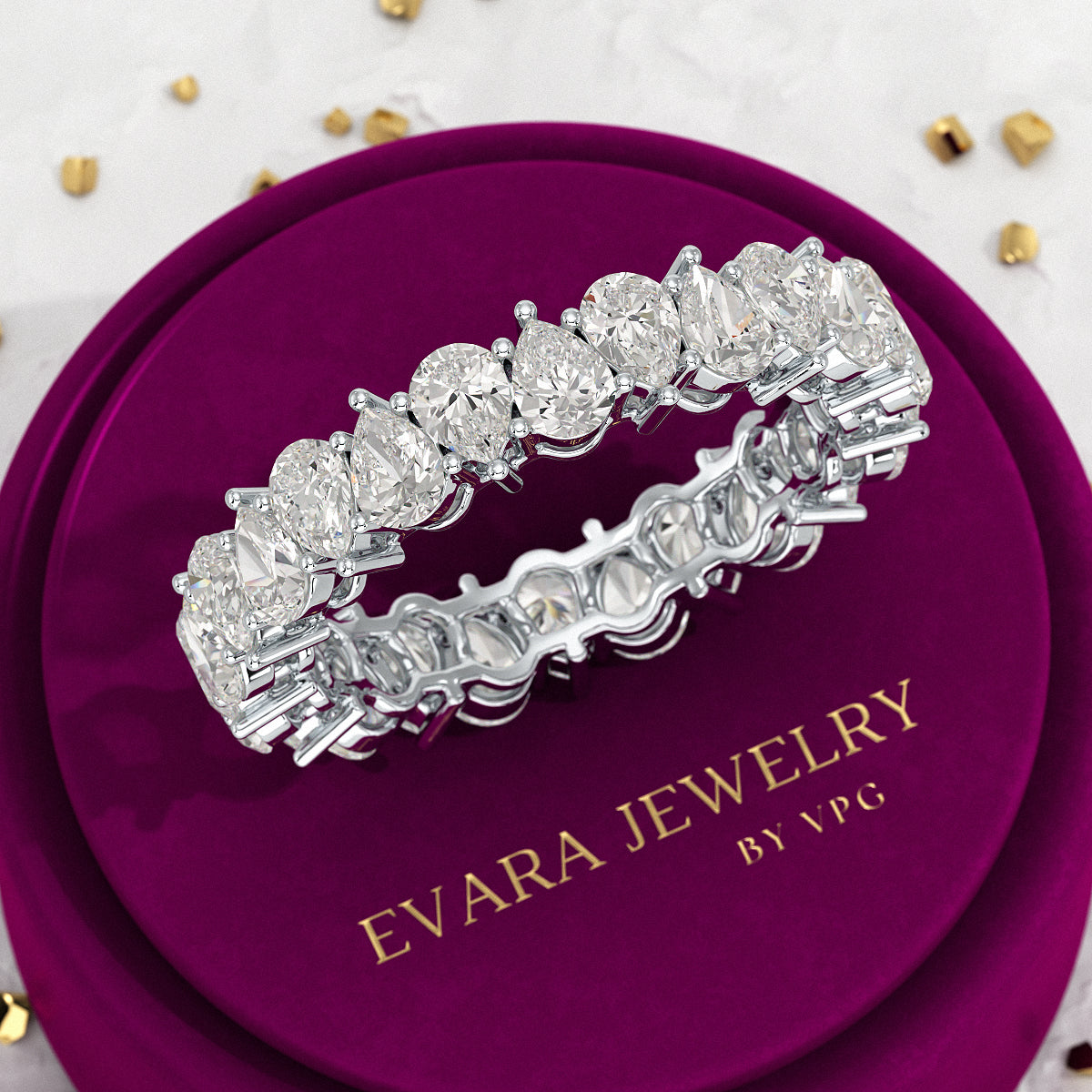 5 Carat Pear Cut Diamond Eternity Band - Evara Jewelry LLC