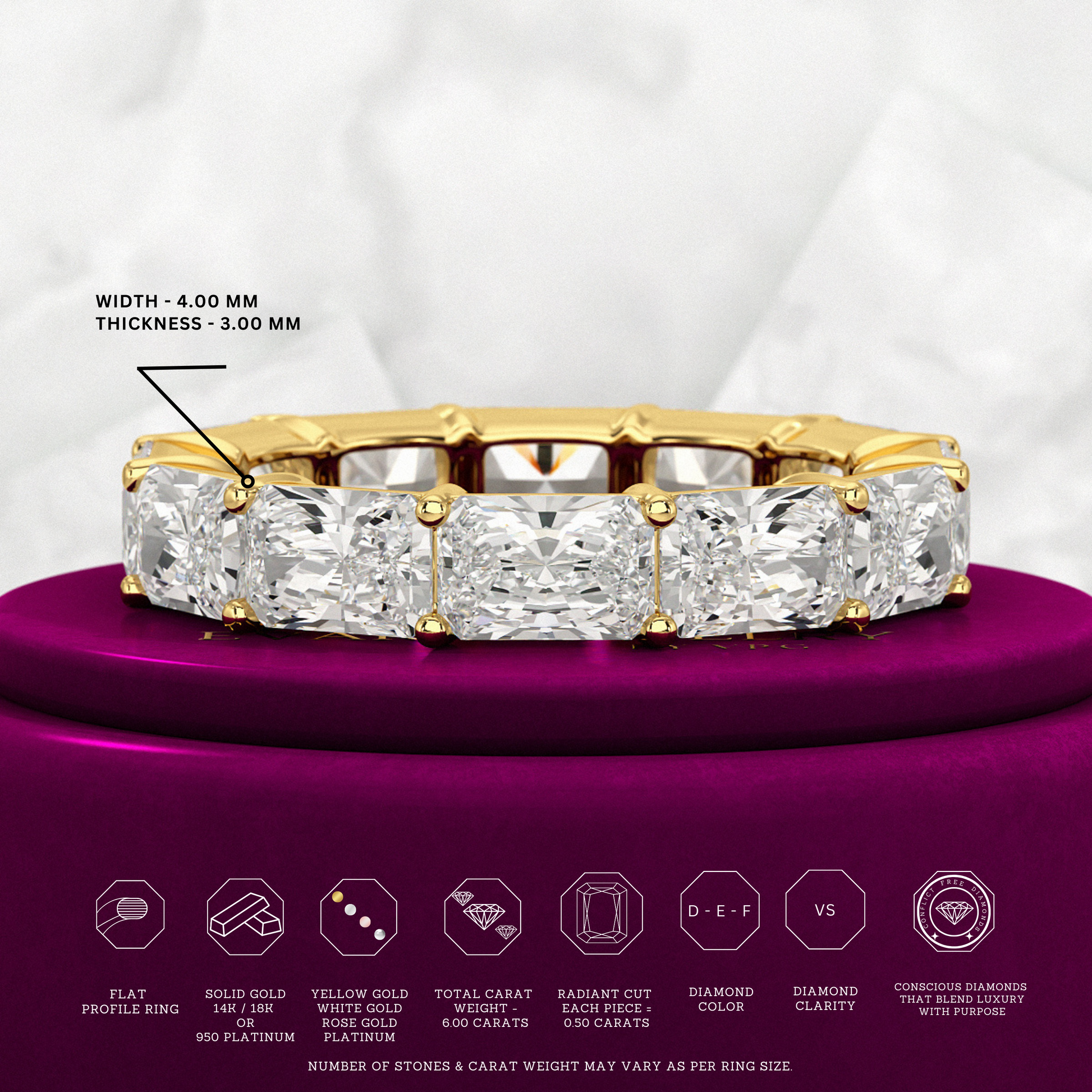 6 Carat East West Radiant Cut Diamond Stacking Wedding Band - Evara Jewelry LLC