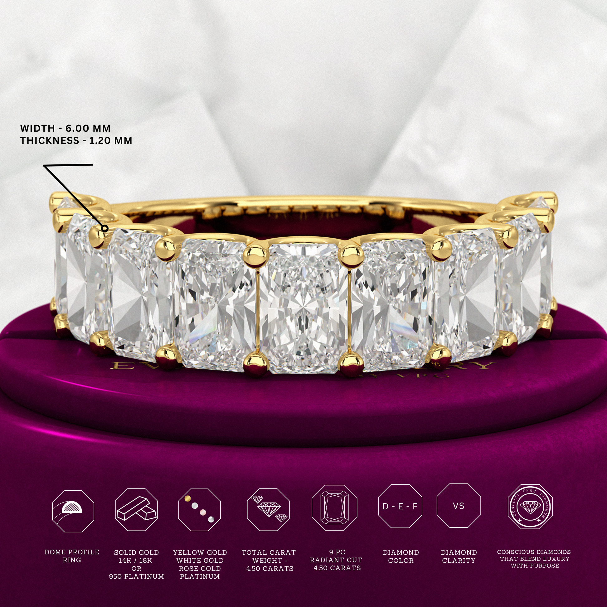 4.50 Carat Radiant Cut Diamond Statement Band - Evara Jewelry LLC