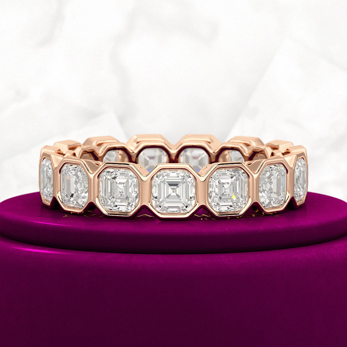 5.25 Carats Bezel Set Asscher Cut Modern Deco Diamond Eternity Band - Evara Jewelry LLC