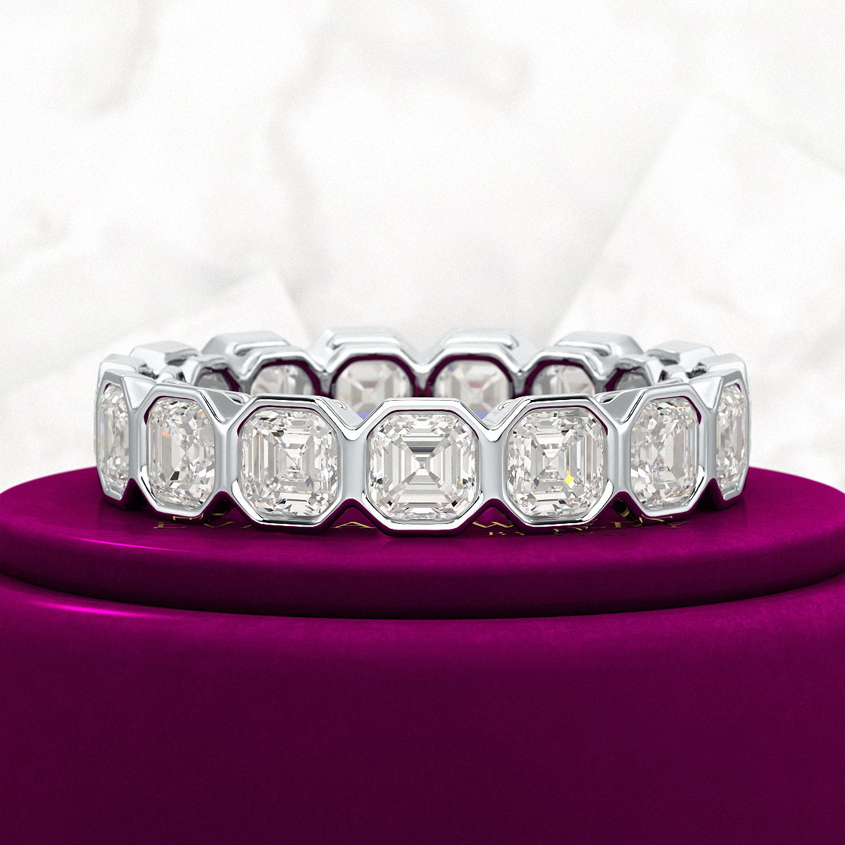 5.25 Carats Bezel Set Asscher Cut Modern Deco Diamond Eternity Band - Evara Jewelry LLC